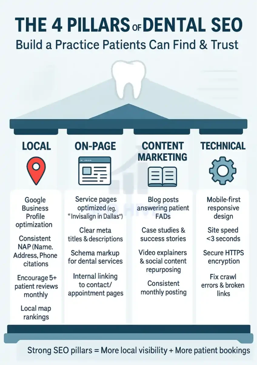 4 Pillars of Dental SEO for your dental website SEO